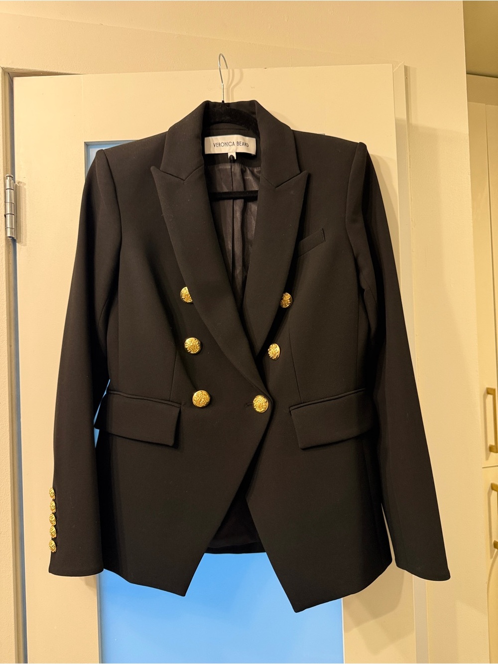 Veronica Beard Black Double-Breasted Blazer with Gold Buttons